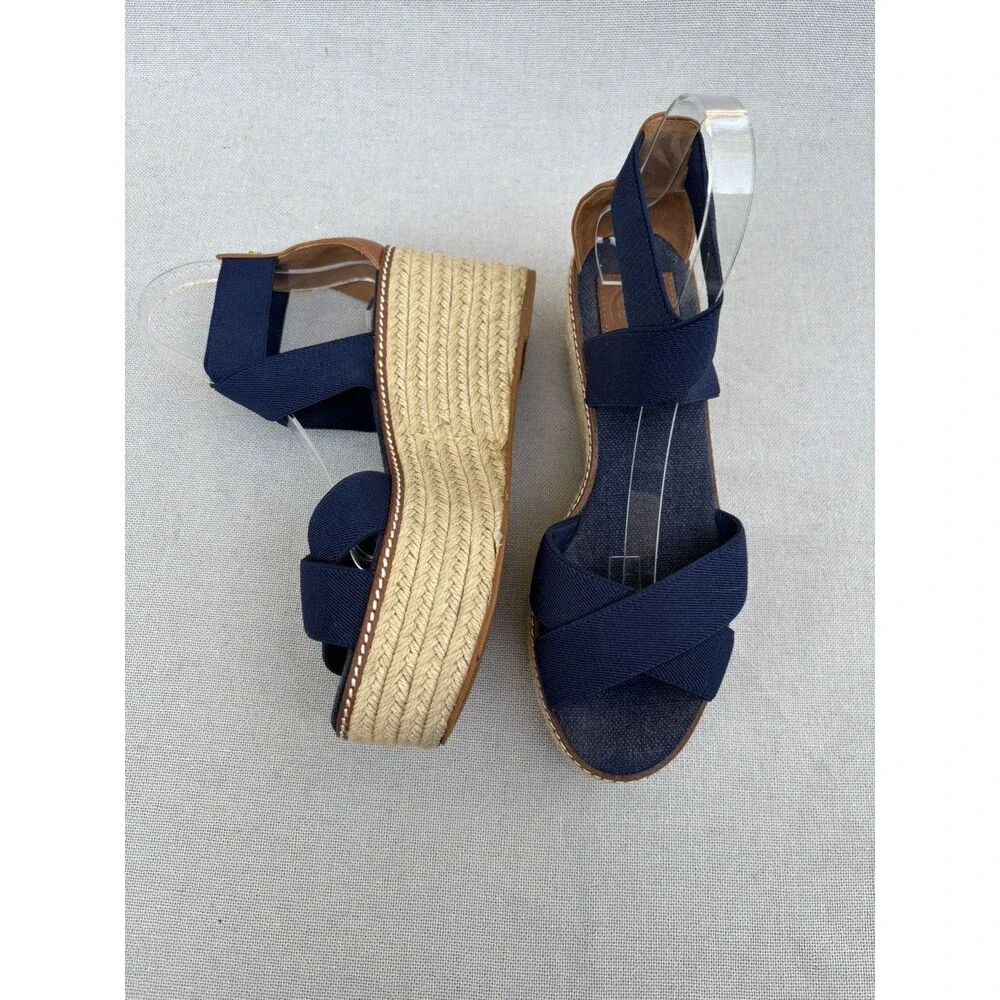 TORY BURCH ESPADRILLES SIZE 8.5 M FABRIC LEATHER BLUE SOLID